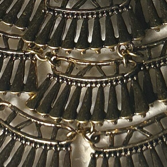 Golden Antique Brass Statement Fan Design Necklace Art Deco Unique Boho Y2K Vint - Picture 9 of 9